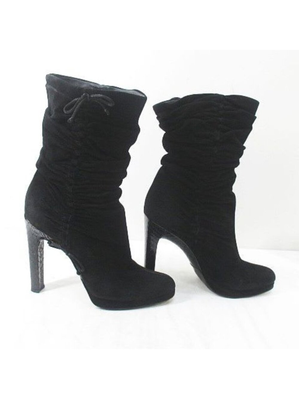 Gucci Middle Boots Side Gathered Ribbon Black Suede 38 - Picture 4 of 8